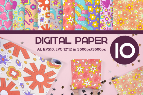 70s Summer Retro Digital Paper 12x12