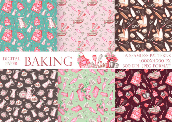 Baking Watercolor Digital Paper. Bakery: A Practical Resource for Designers and Makers
