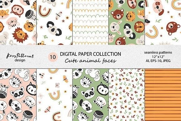 Cute Animal Faces Scrapbook Paper Pack