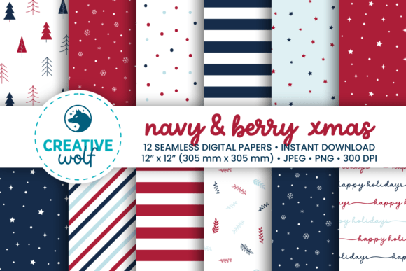 Enhance Your Holiday Projects with Navy and Berry Xmas Digital Paper Set