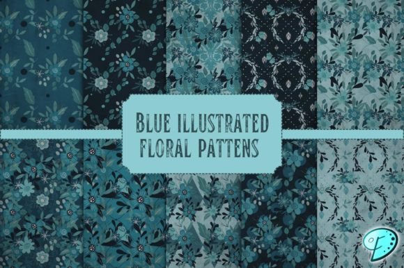 Illustrated Blue Floral Pattern Papers