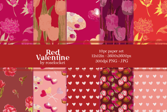 Red Valentine Digital Paper Pattern Set
