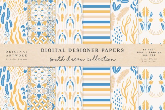 South Dream Digital Paper Tiles Ornament