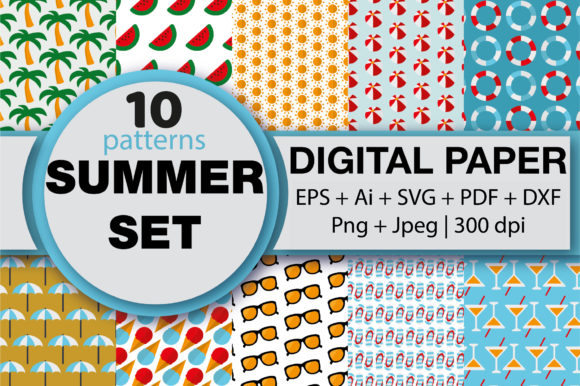 Summer Beach Set of Digital Paper