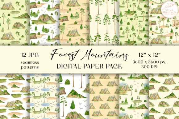 Watercolor Mountains Digital Paper Pack
